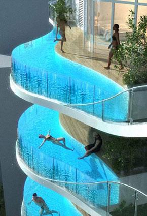 مسابح على شرفات برج Aquaria Grande